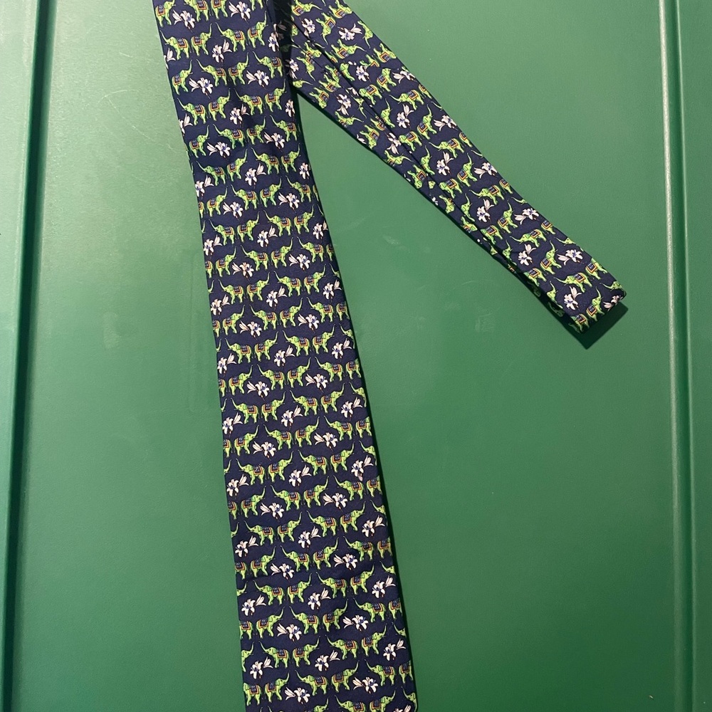 Brooks Brothers Blue and Green Elephant Patterned Men's Tie